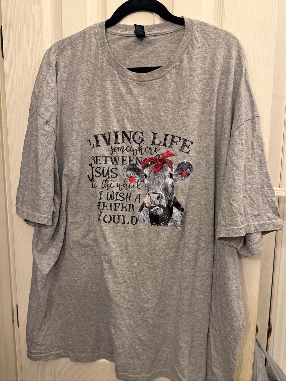 Gildan Gray Graphic Tee with Cow and Red Bandana